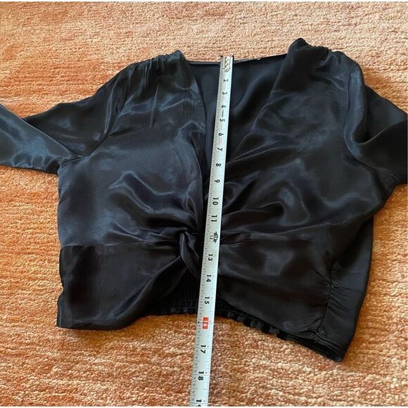 Zara Women's Long Sleeve Black Satin Twist Front Top Size S - Picture 9 of 11
